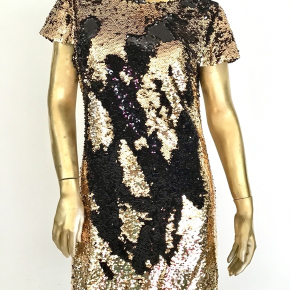 SAM EDELMAN GOLD/BLACK SEQUIN OPEN BACK DRESS 12 - Picture 6 of 7